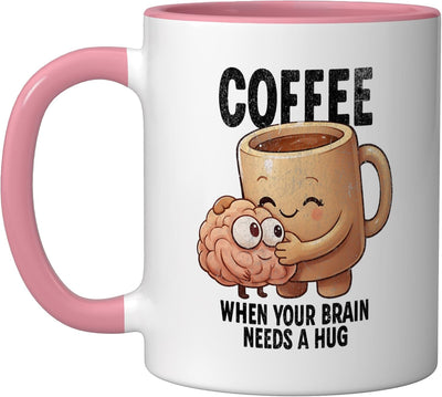 Taza de café Kawaii con diseño de cerebro mental boost cerámica rosa/blanca