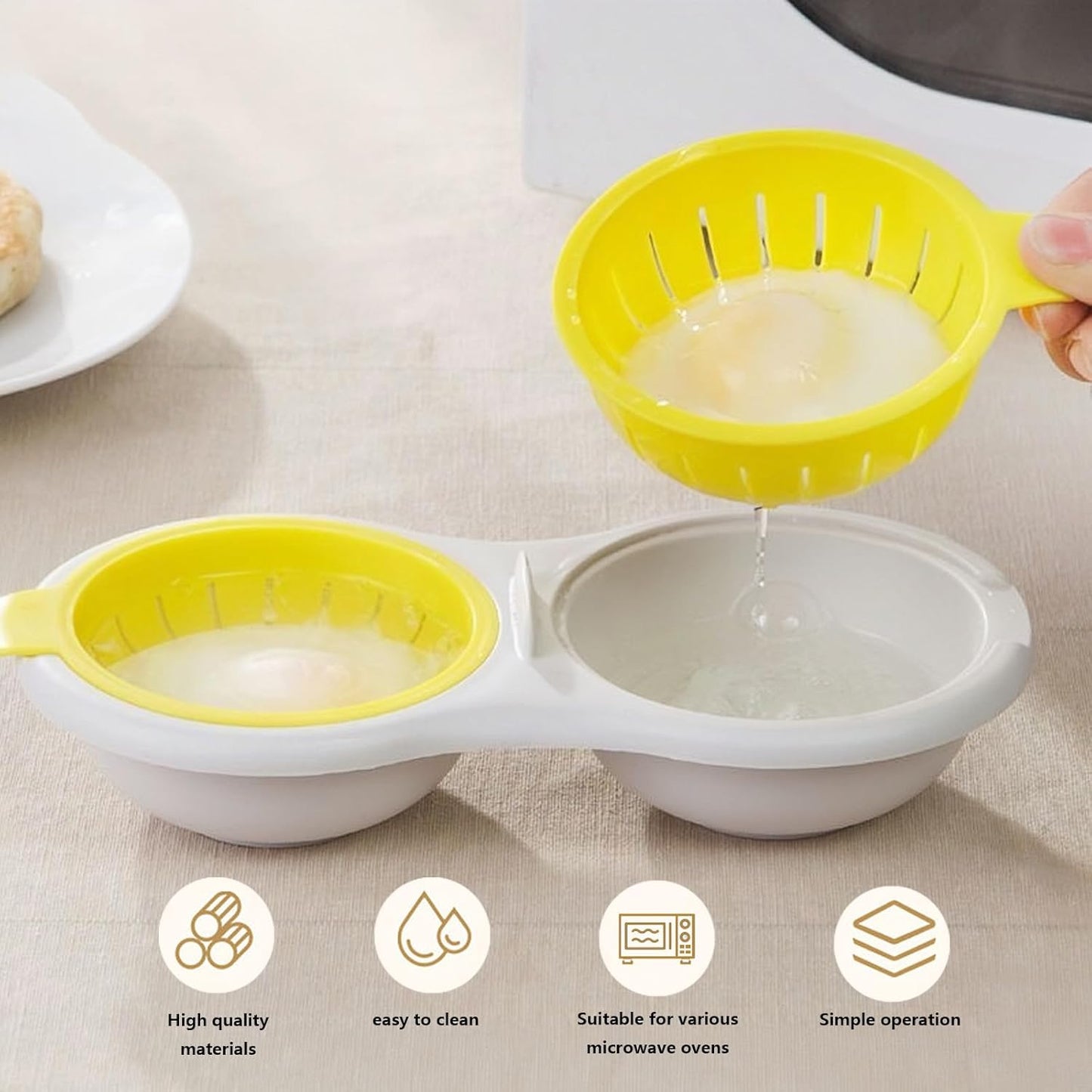 Escalfador de huevos para microondas con tapa 2 cavidades