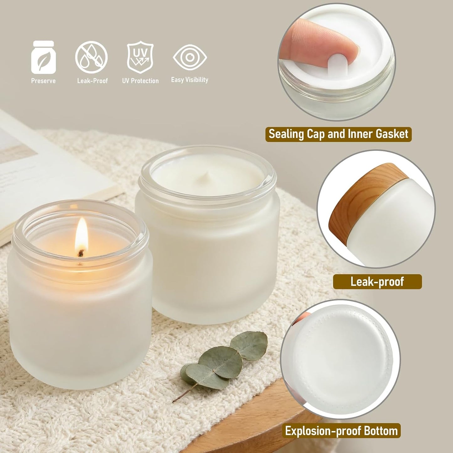 6 Pzas Frascos Vidrio Cosméticos con Tapas Madera 1-4oz