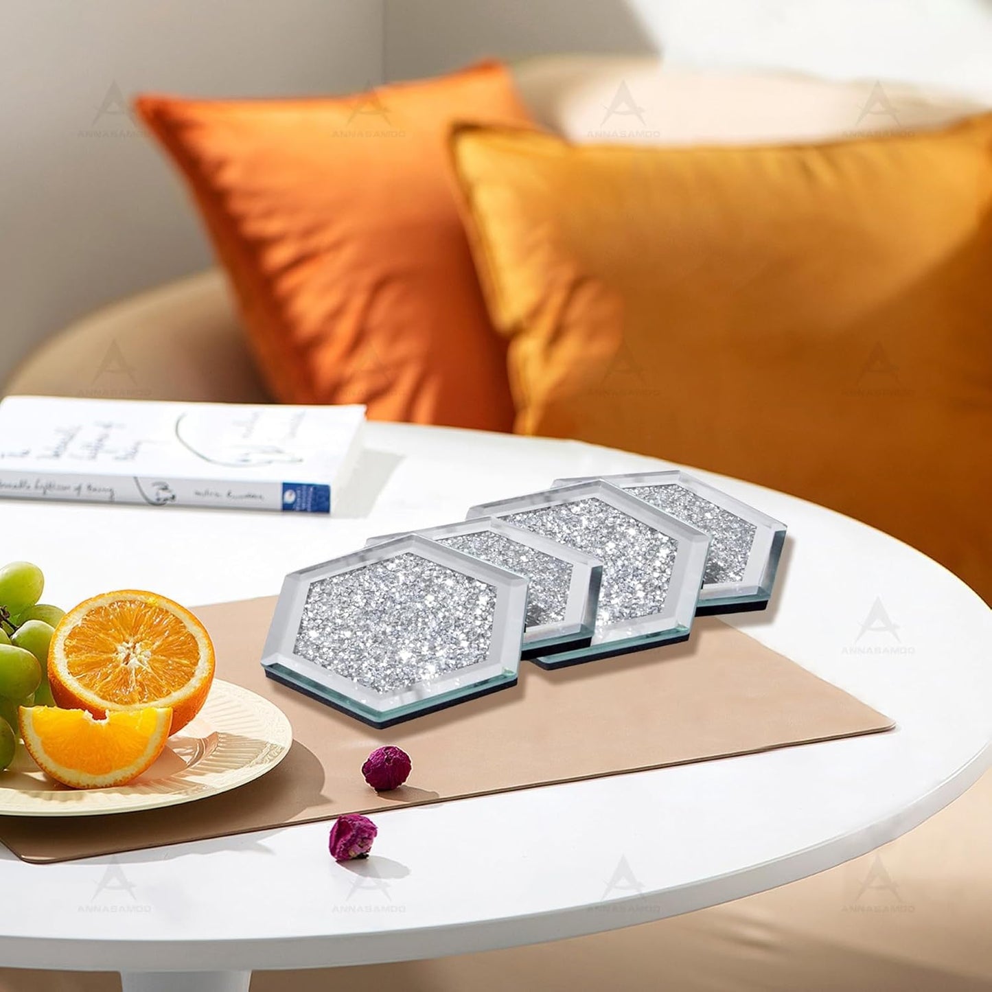 Posavasos hexagonales de cristal con espejo para mesa de cocina