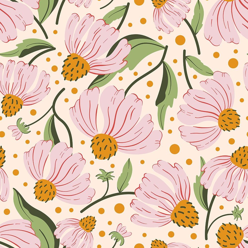 Papel tapiz abstracto margaritas rosa beige amarillo autoadhesivo