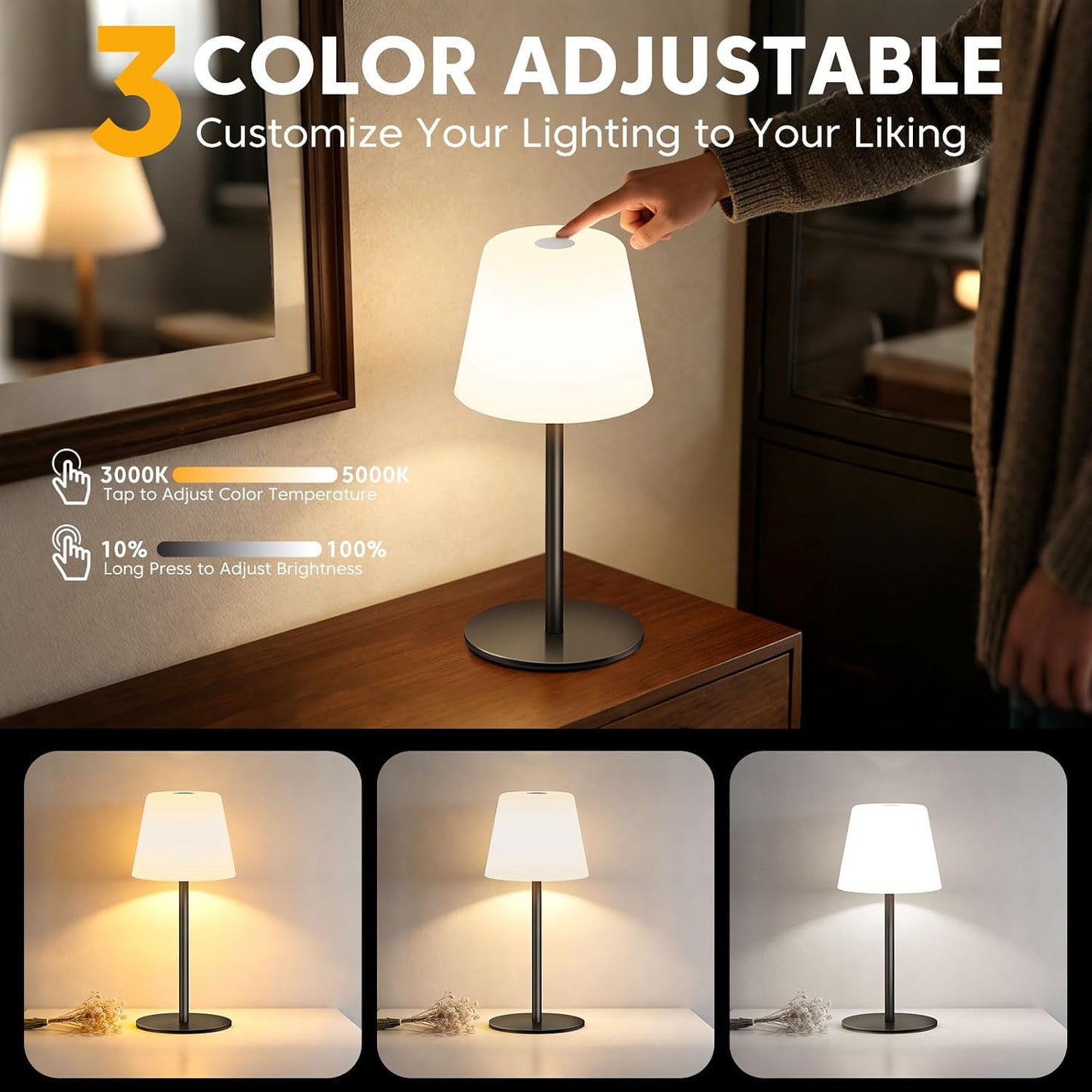 Lámpara mesa inalámbrica IP65 recargable 4000mAh LED tactil