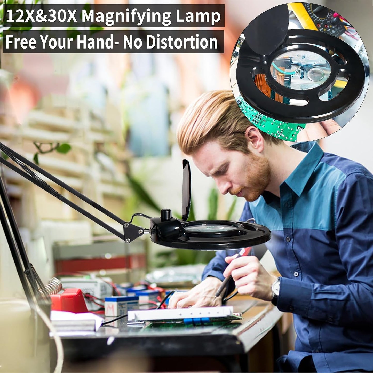 Lupa 12X 30X con luz LED 2200lm abrazadera brazo ajustable