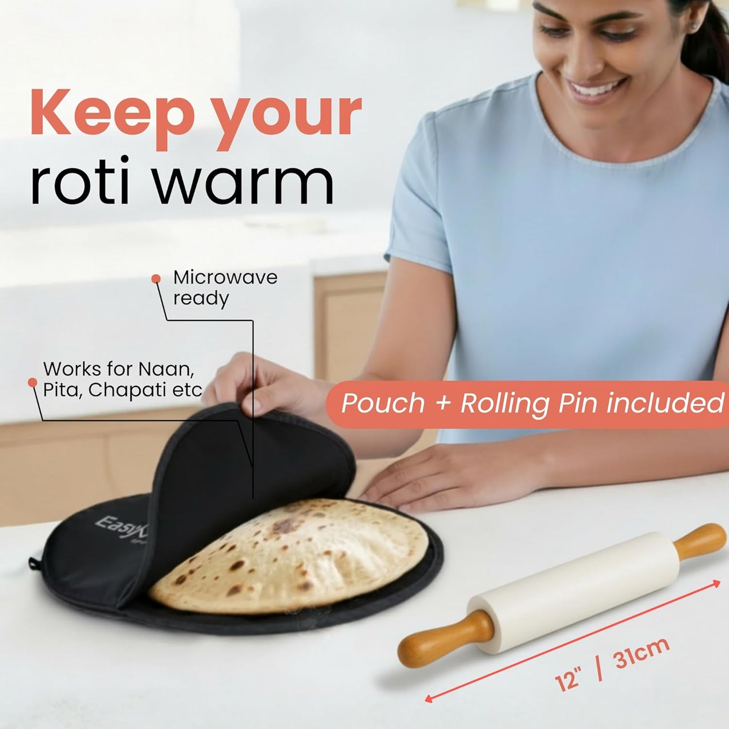 Caja de amasado Rotibox con rodillo para roti, paratha y puri