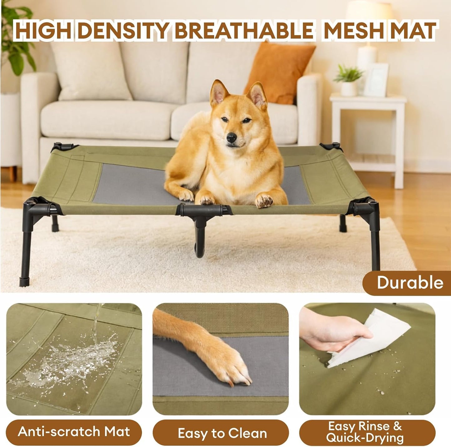 Cama elevada perro dosel verde 24x18pulg malla transpirable
