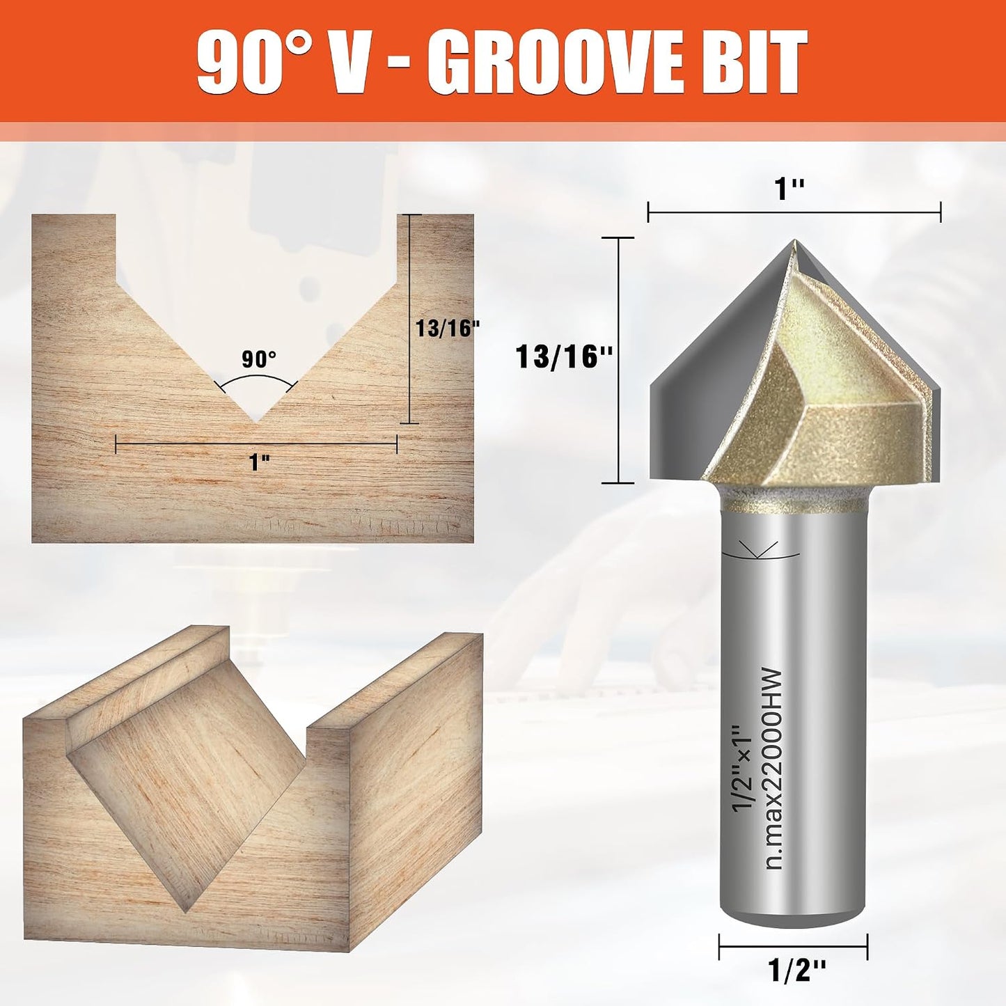 Broca enrutador V90° carburo 1/2pulg x 13"