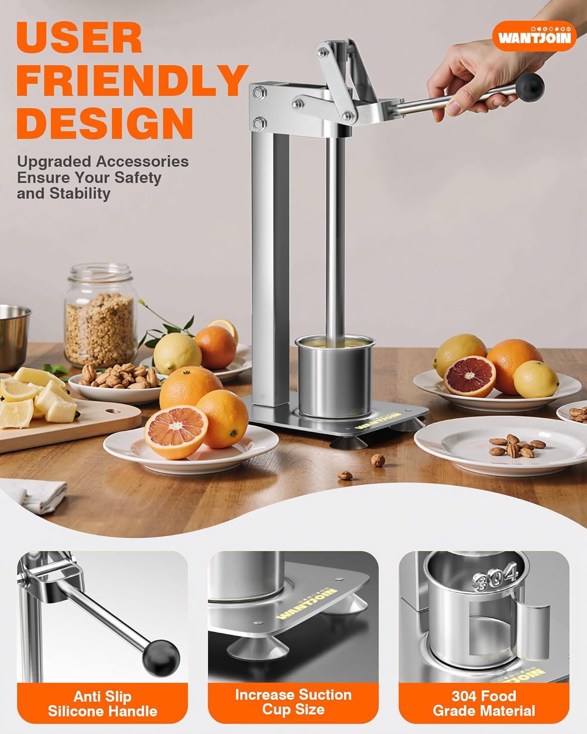 Exprimidor manual acero inox con ventosas cítricos
