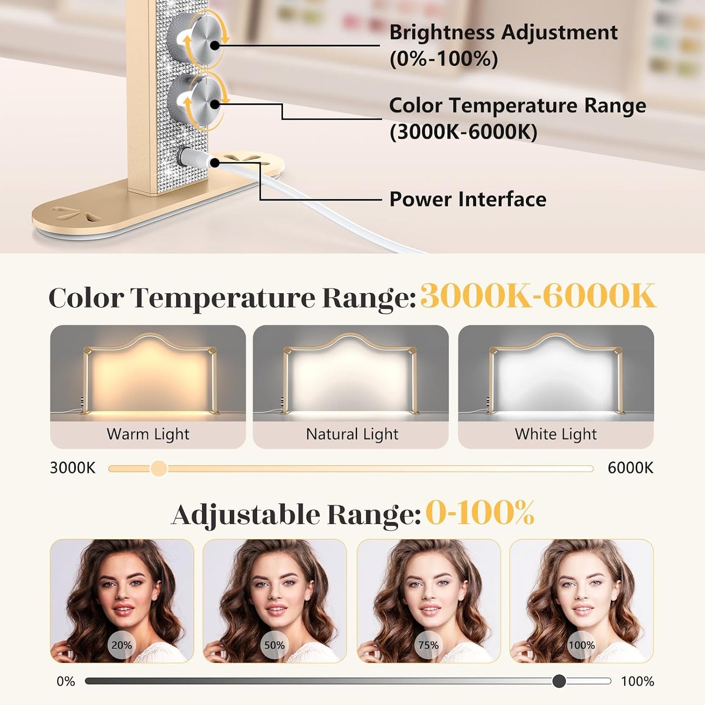 Lámpara escritorio LED plegable brillo continuo dorado