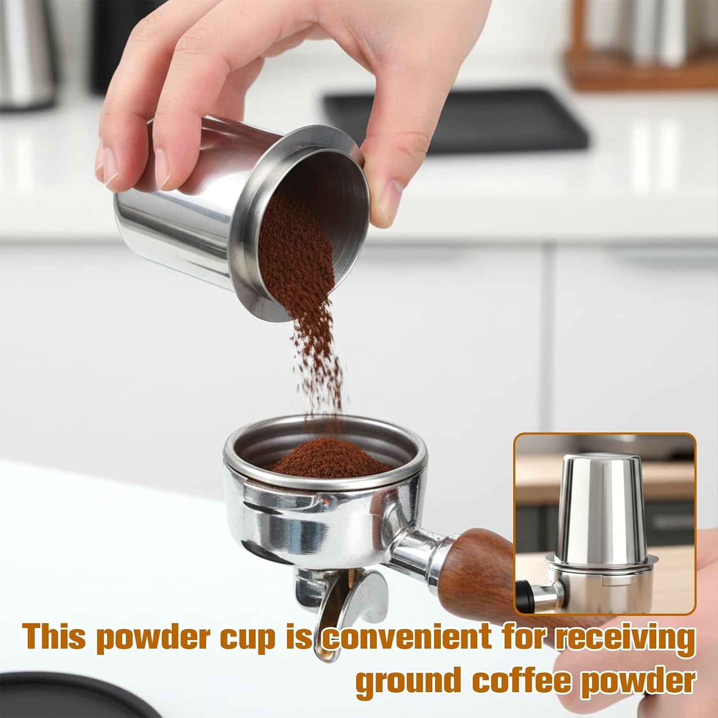 Taza dosificadora de granos de café de acero inoxidable