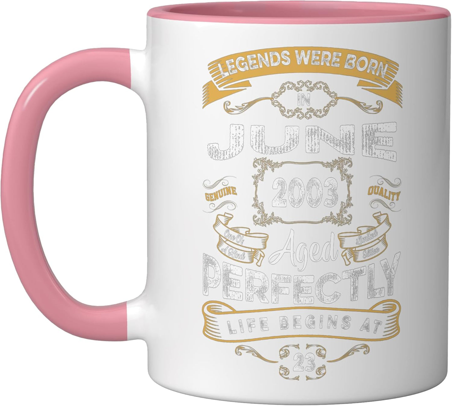 Taza Cerámica Retro Nacimiento Junio 2003 Rosa/Blanco