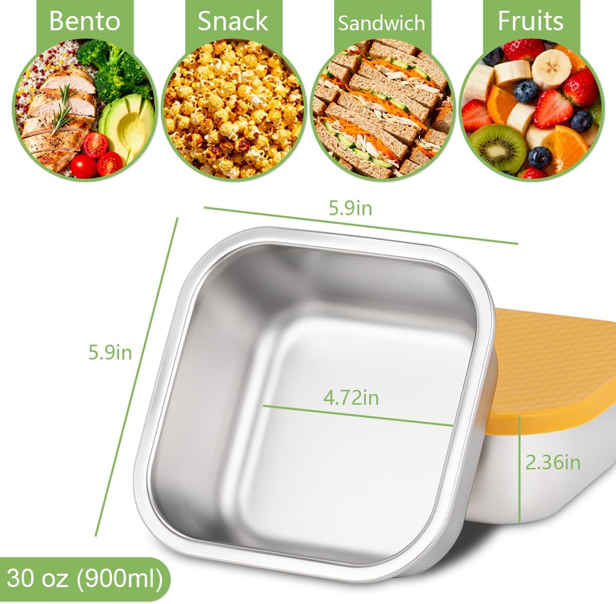 2 Pzas Contenedor Snacks Acero Inox 4 Compartimentos