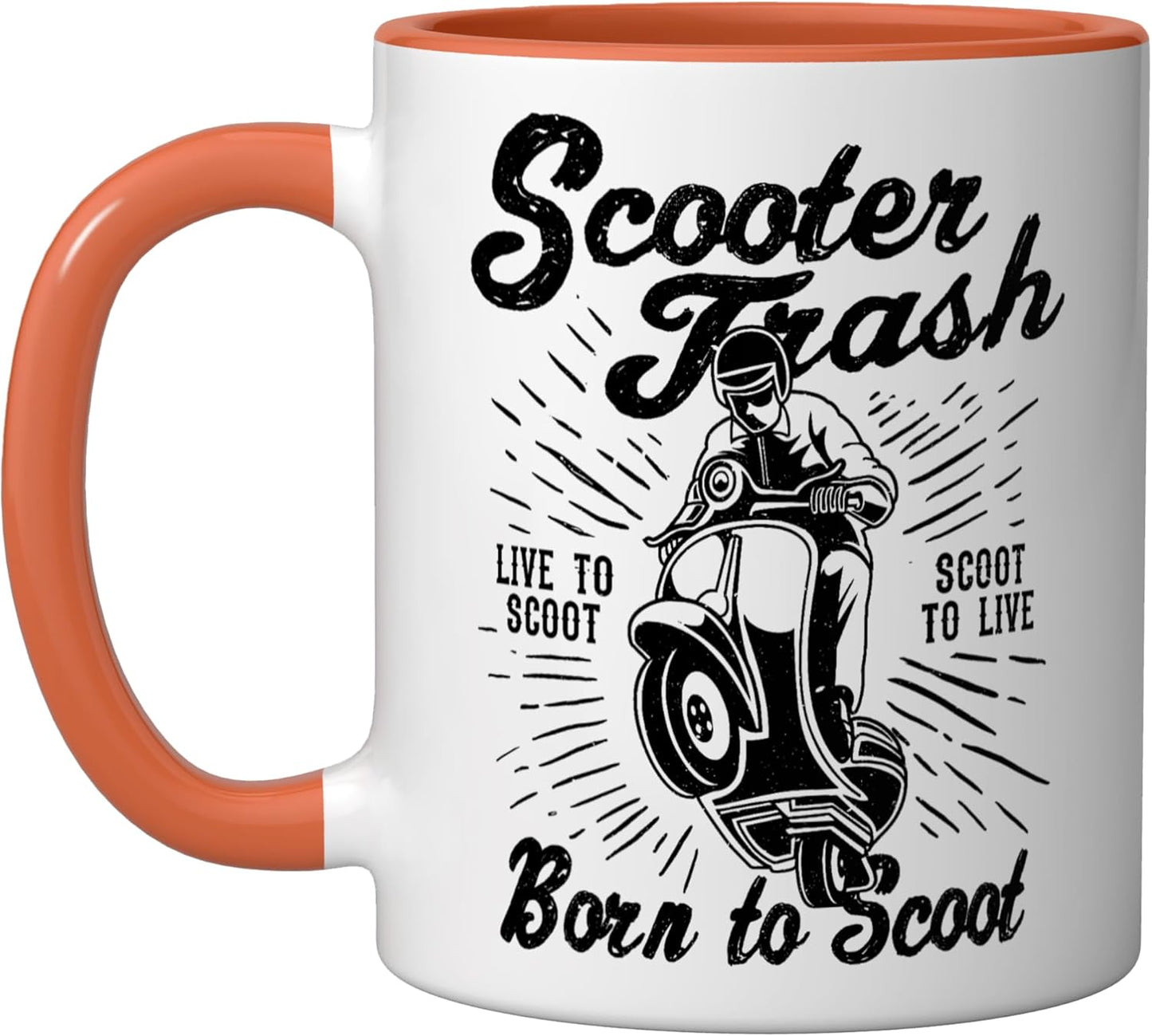 Taza de cerámica scooters trash retro diseño humor orange/white