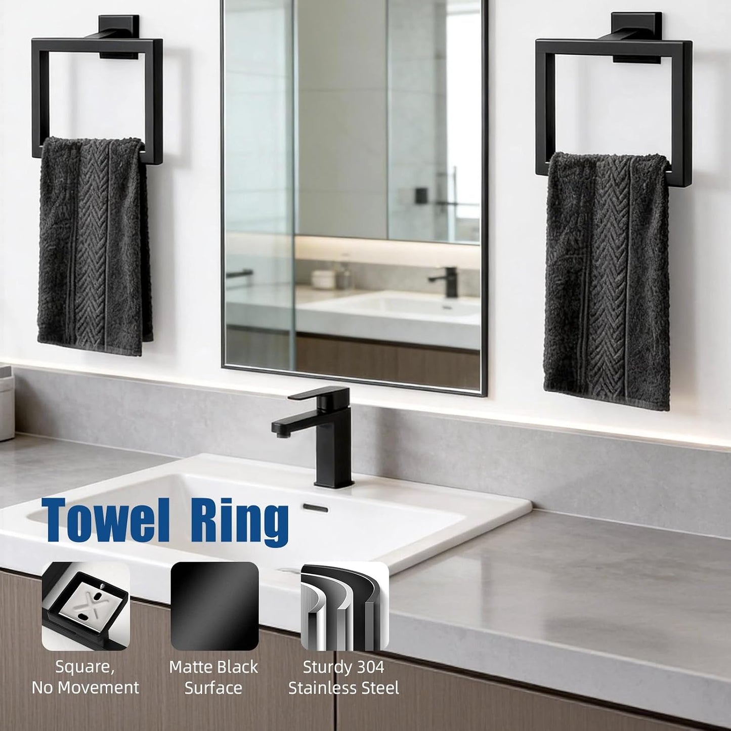 Set 6 accesorios baño negro acero inox