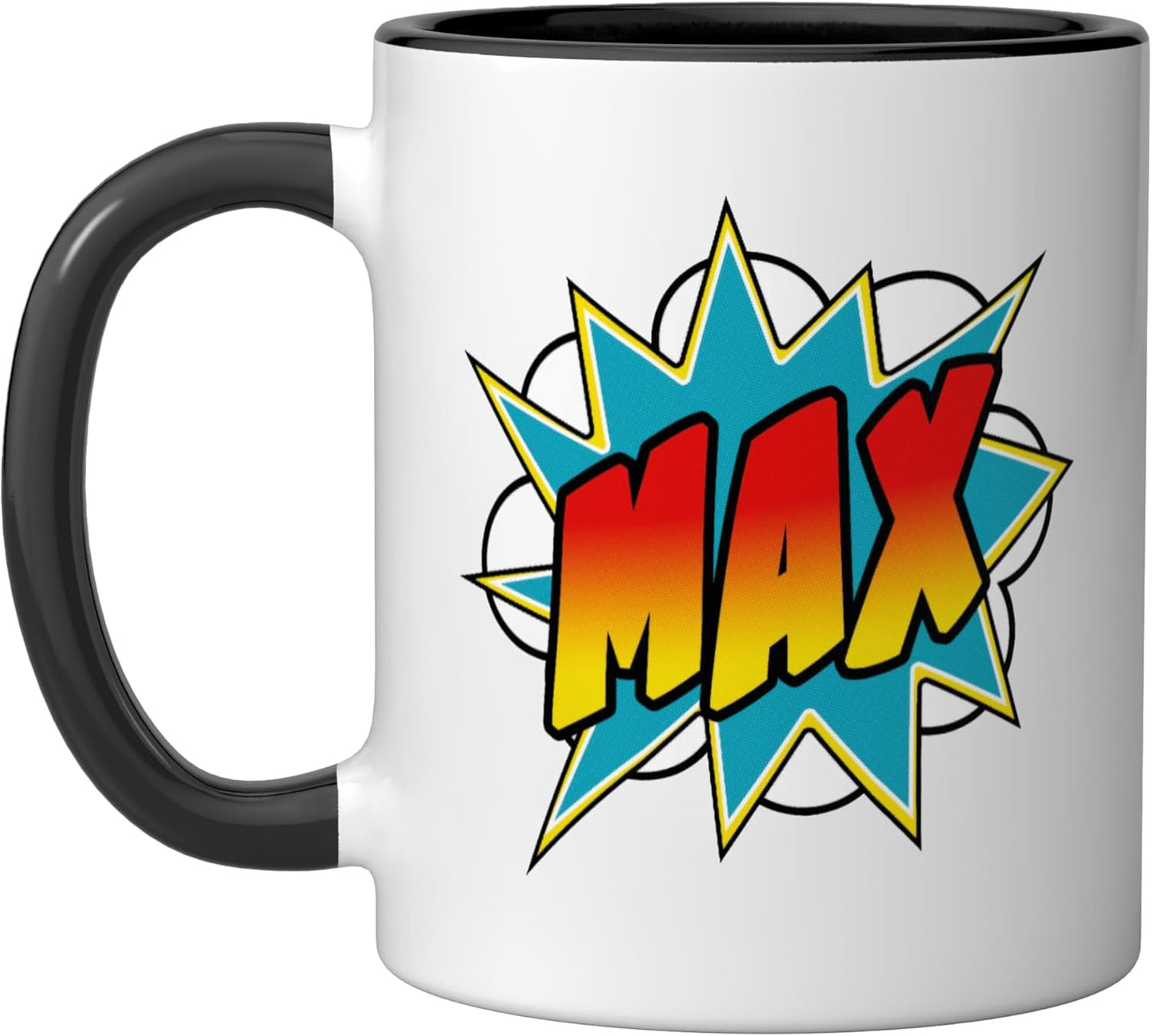 Taza Cerámica Personalizada Superhéroe Niño Negro/Blanco