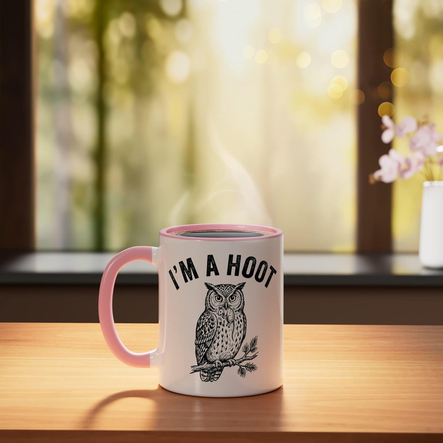 Taza Cerámica Halcón Risa con Ratón Rosa/Blanco