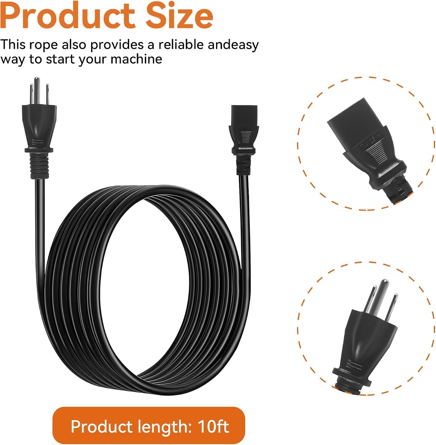 Cable alimentación CA 10ft 3 clavijas para parrilla pellets Traeger