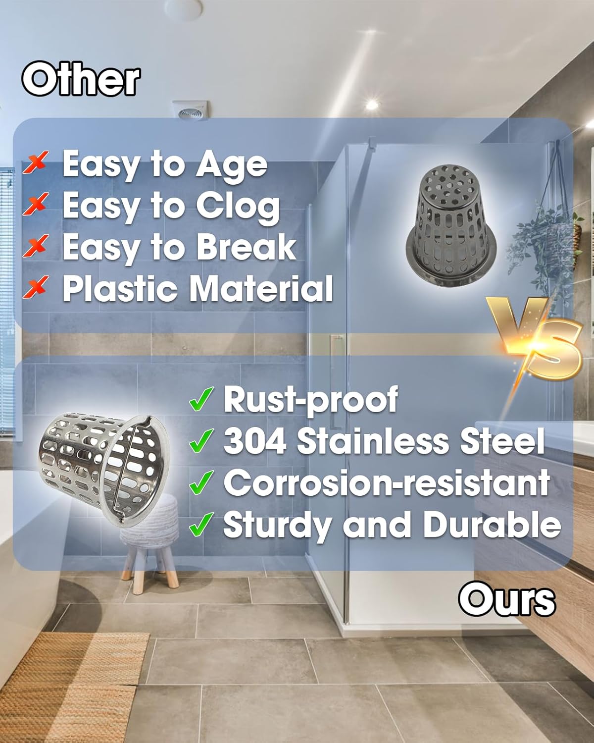 Cesta de acero inox para drenaje de bañera 2pulg con gancho
