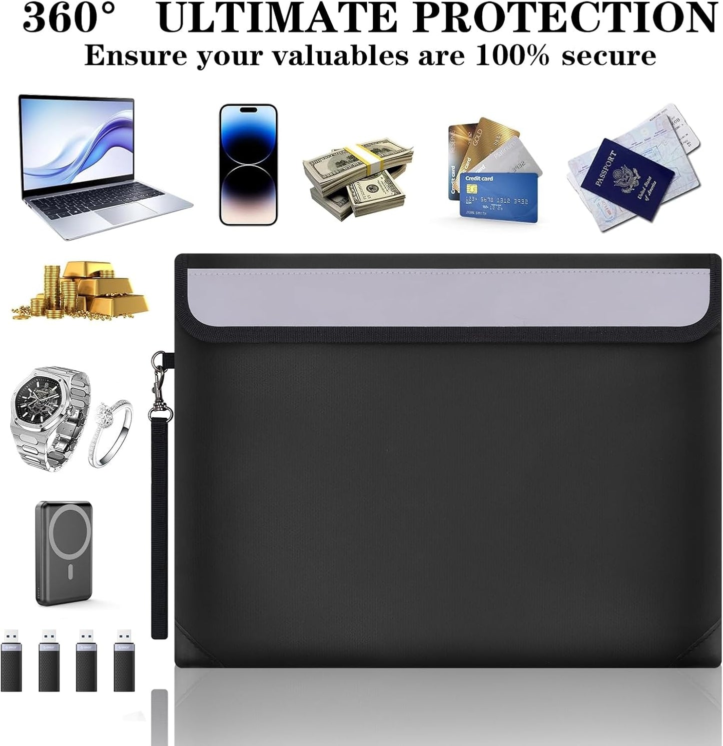 Bolsa documentos ignífuga con cremallera 13.3x10.3pulg