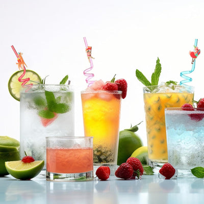 24 Pzas Pajitas Reutilizables Plástico Rizadas Regalo Fiesta