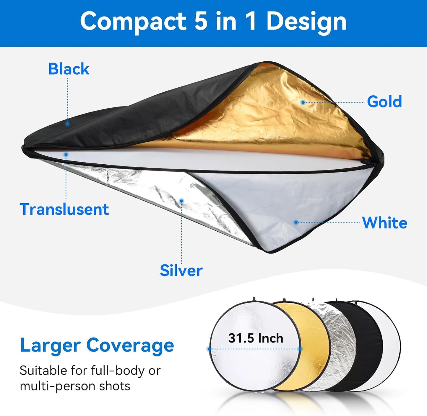 Kit Soporte Reflector Luz 80cm Difusor 5en1 Plegable