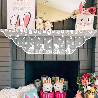 Bufanda blanca con manto de Pascua para chimenea diseño huevo floral conejito encaje