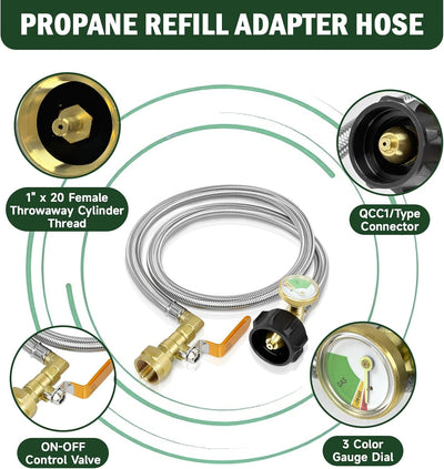 Adaptador propano 1lb con manguera acero inox 3ft QCC1