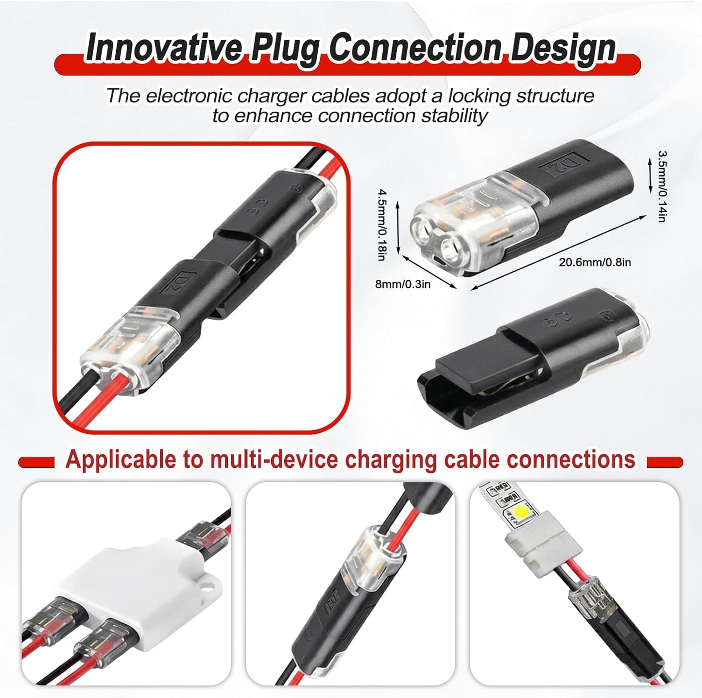 Conectores cable rápido 50 pzas con hebilla para luces led