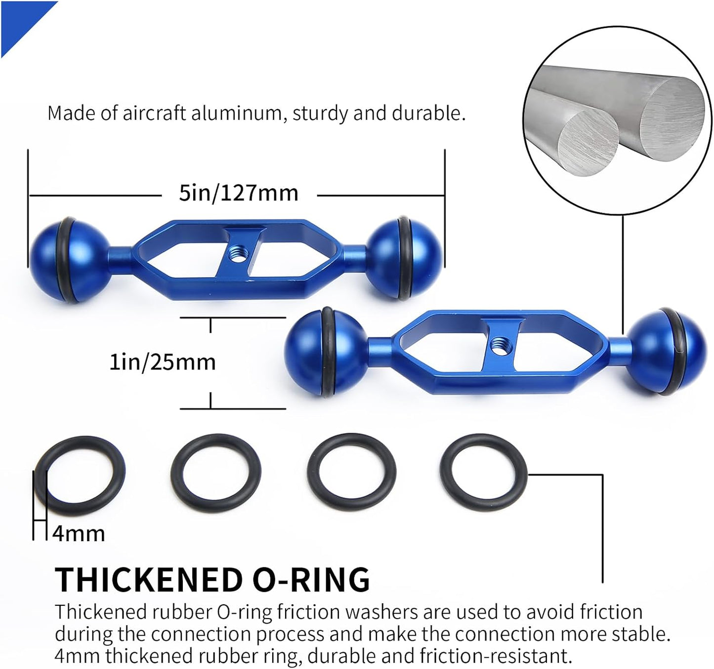 Brazo extensión aluminio 5pulg paquete 2 doble bola conector