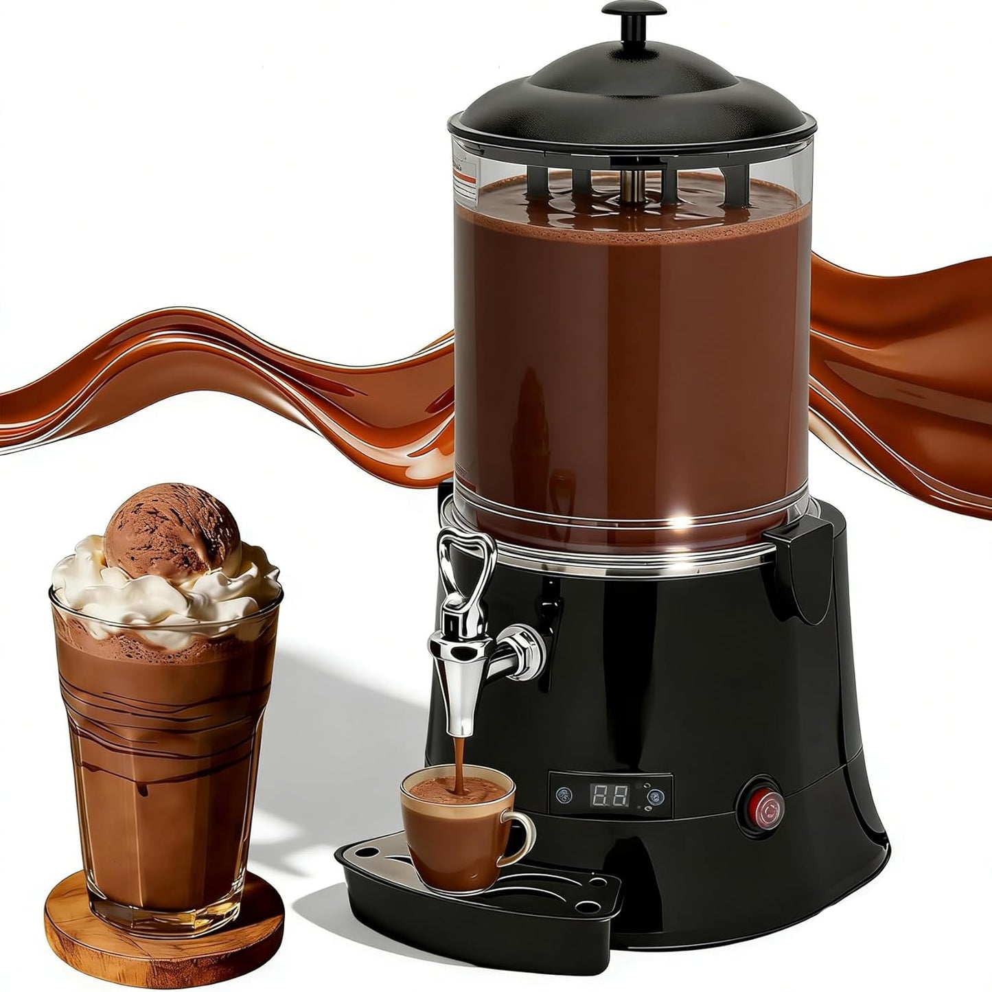 Máquina chocolate caliente 10L dispensador 80 tazas ajustable