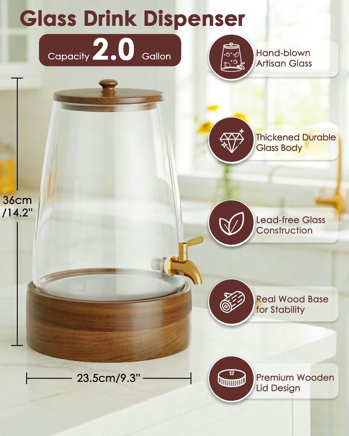 Dispensador bebidas vidrio 2gal espita antifugas