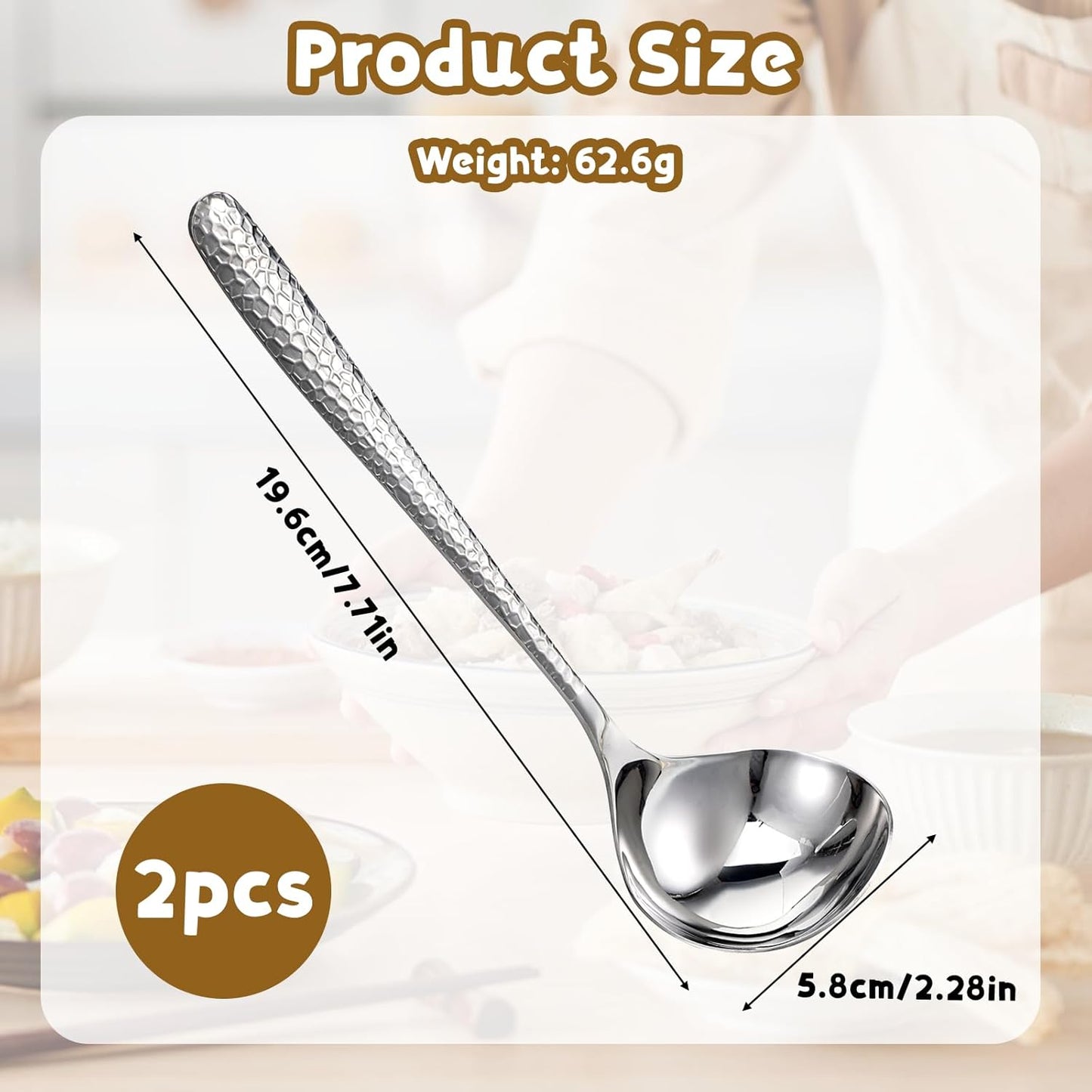 2 cucharas profundas de acero inoxidable para sopa y caldo