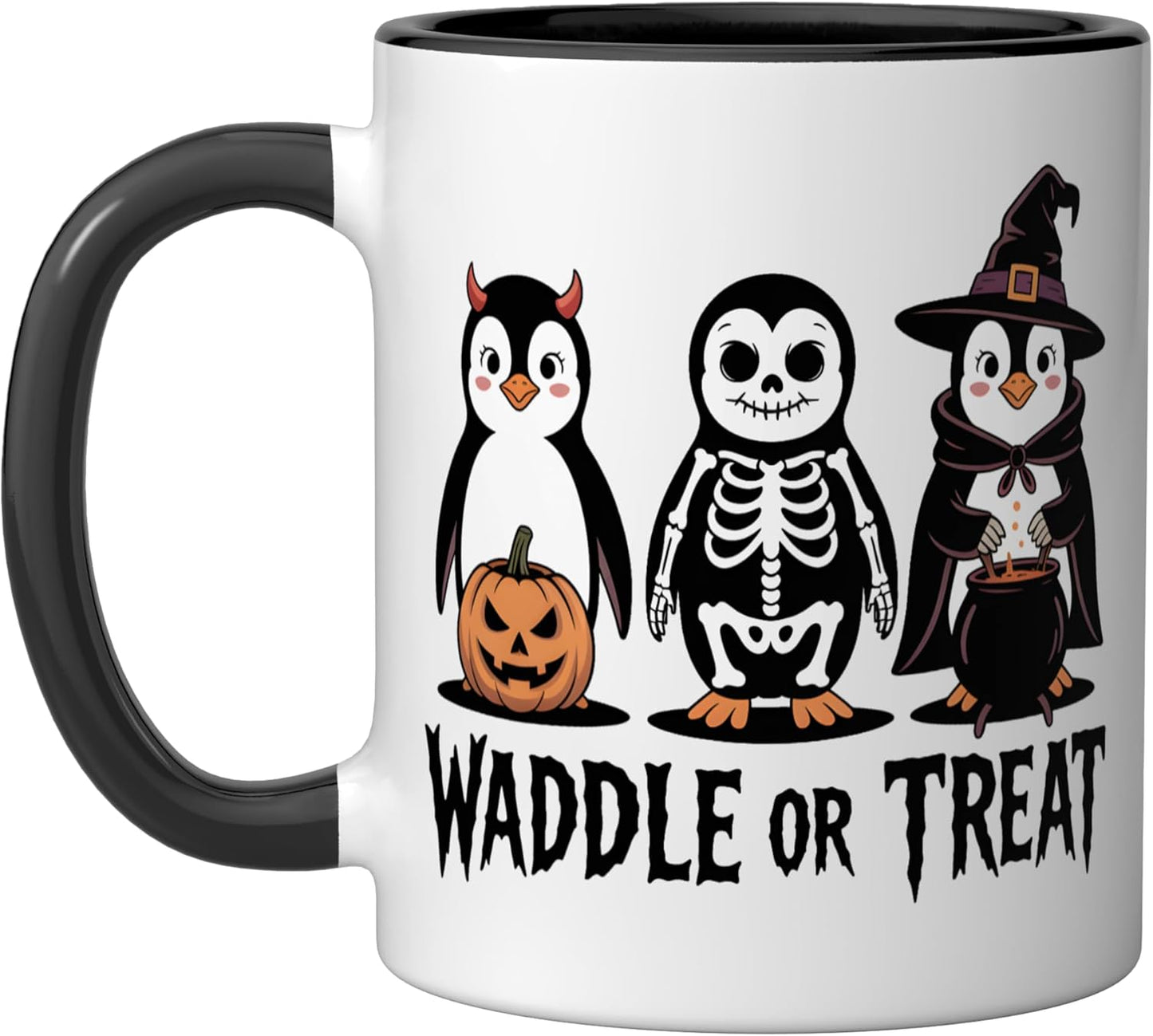 Taza Cerámica Halloween Pingüino Negro/Blanco
