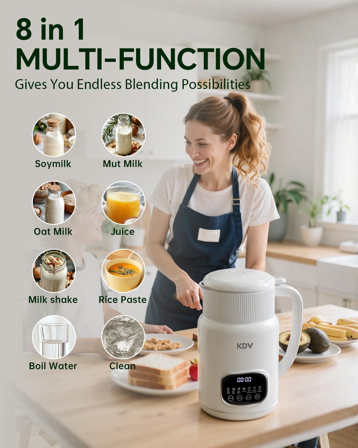Máquina automática de leche de nuez 8 en 1 con leche vegetal de 32 oz