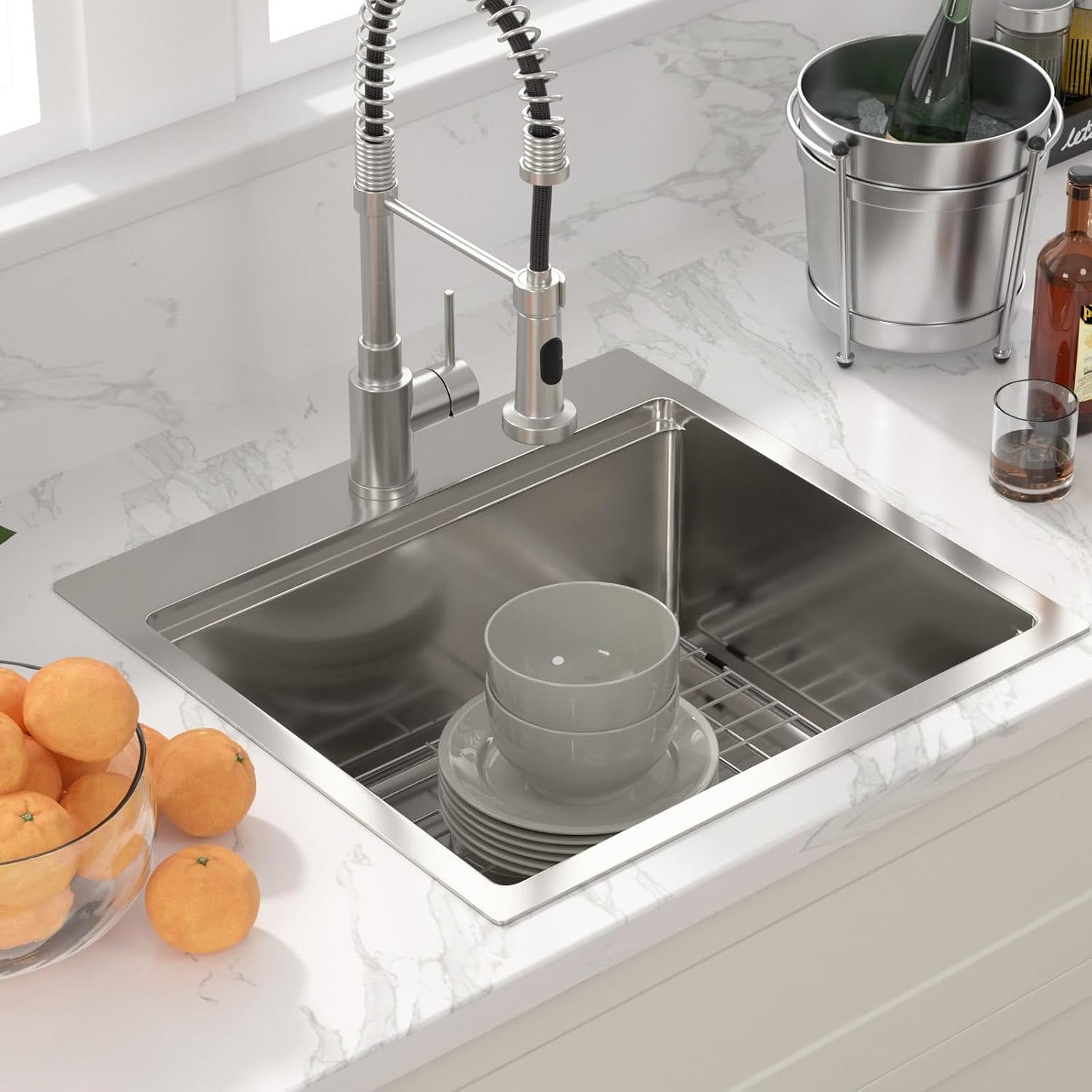 Fregadero cocina caída 21x20pulg estación trabajo montaje superior