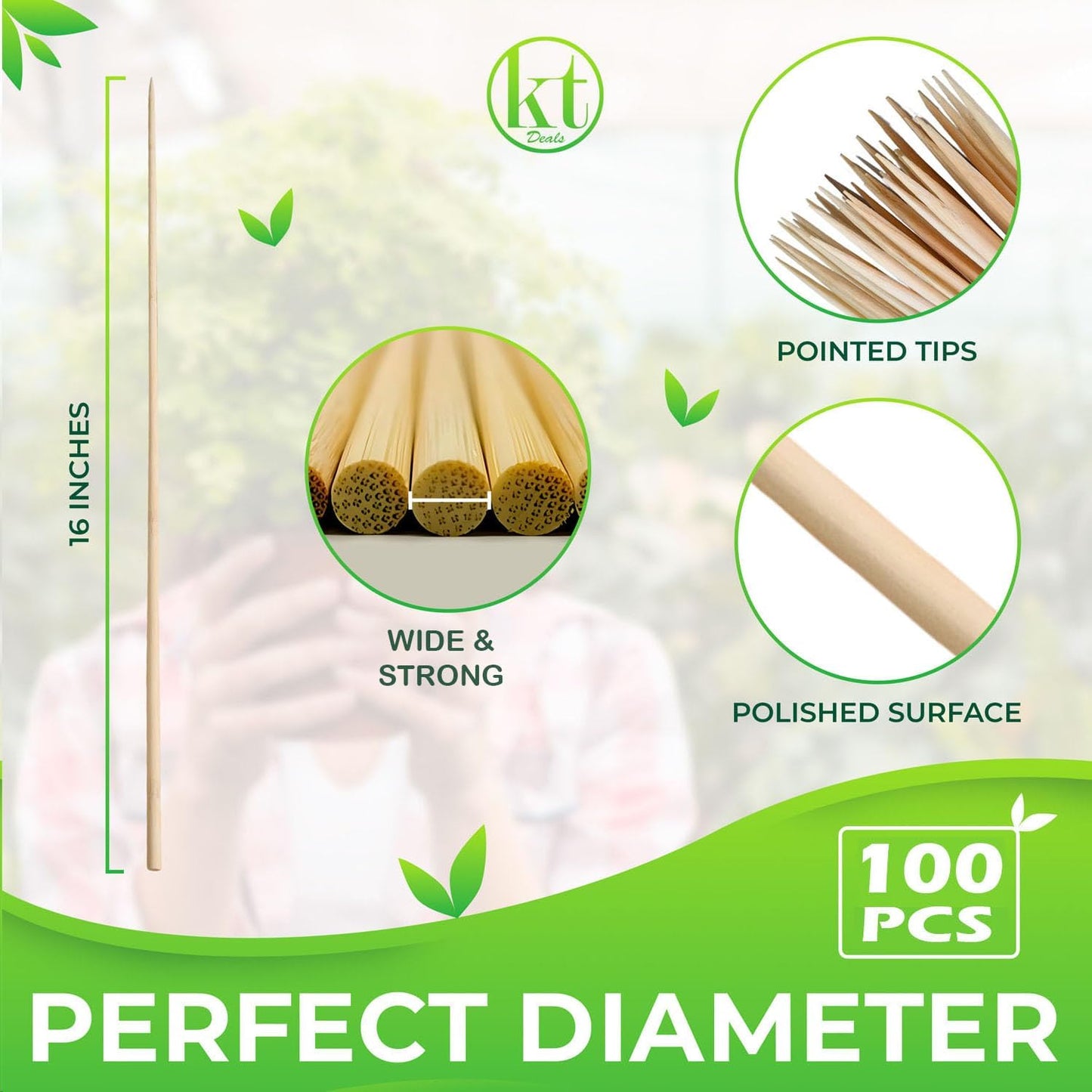 100 Estacas Bambú 16pulg para Jardinería y Manualidades