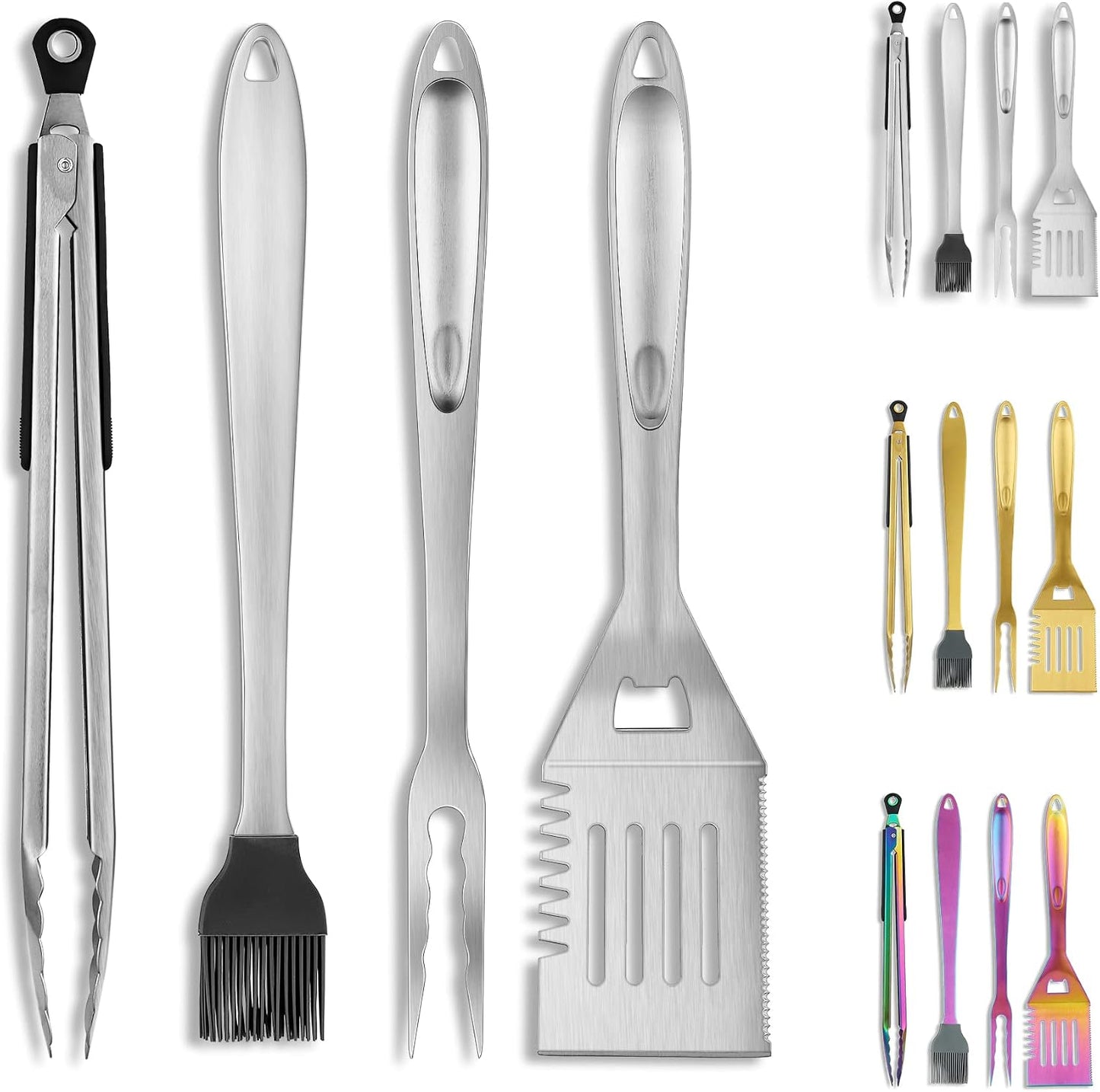 Juego 4 Pzas Accesorios Parrilla Acero Inox Mango Baquelita