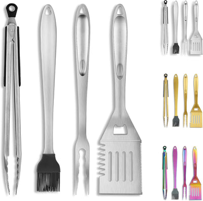 Juego 4 Pzas Accesorios Parrilla Acero Inox Mango Baquelita