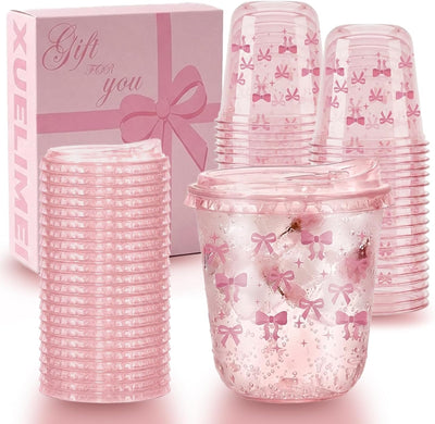 Vasos de plástico transparente para fiestas rosa con tapa sin boquilla y pajita