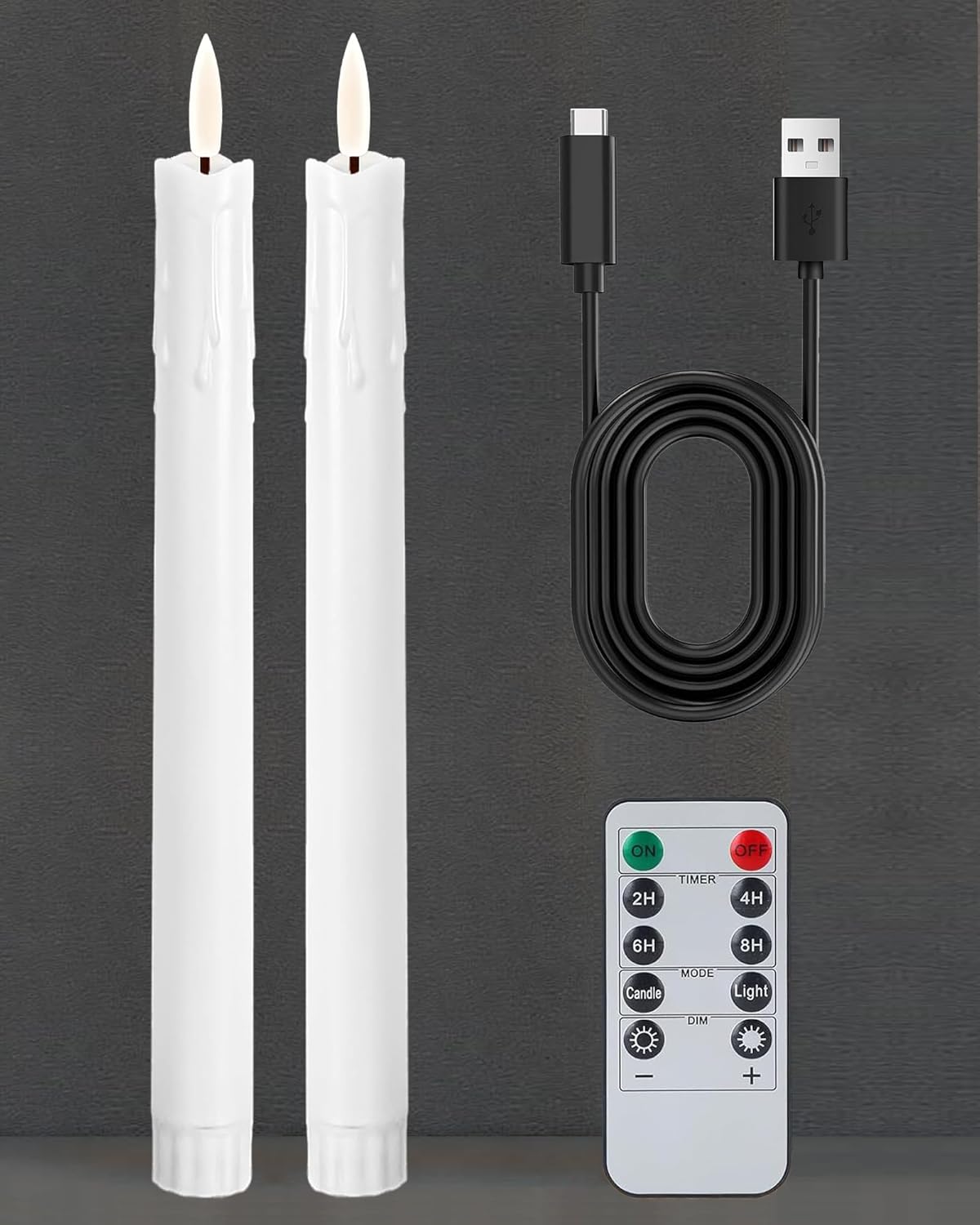 Velas cónicas recargables LED con control remoto paquete 2