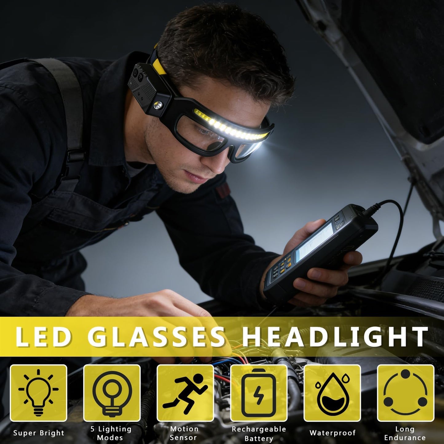 Gafas LED recargables con sensor tactil USB-C