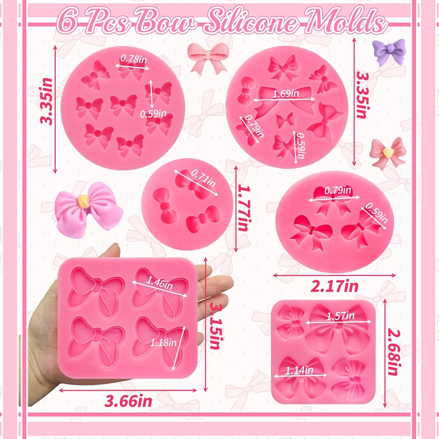 6 moldes de silicona para moño y pajarita de chocolate fondant