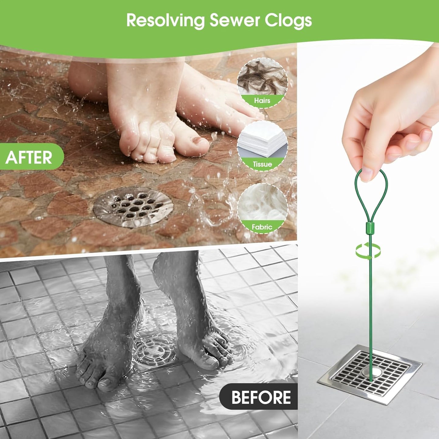 Removedor pelo drenaje 30pulg metal ducha bañera