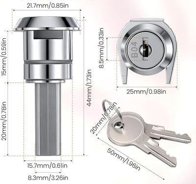 Cerradura cajón acero inox para gabinete rotación 180° plateada