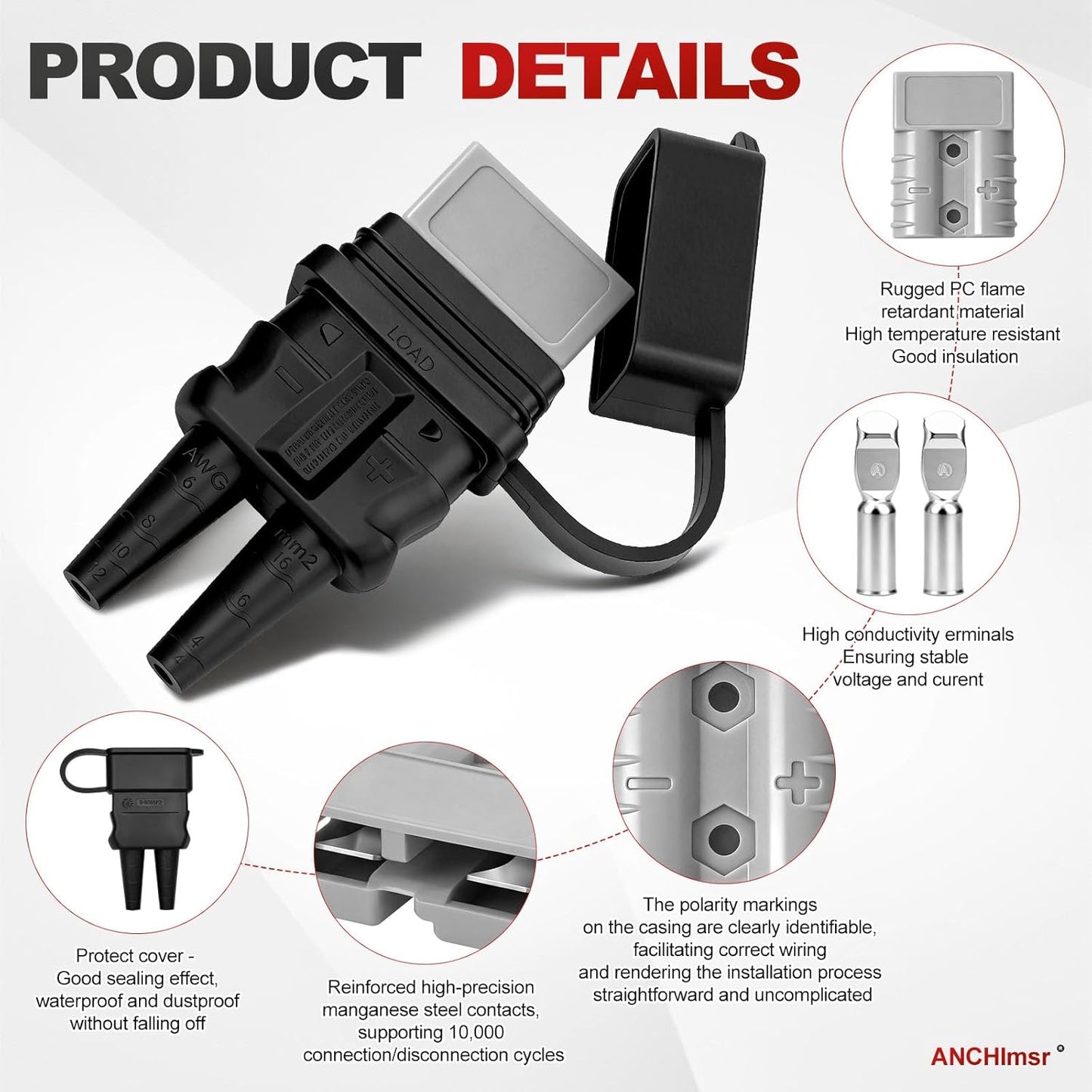 4 Conectores Impermeables 50A 600V para Cabrestante Gris