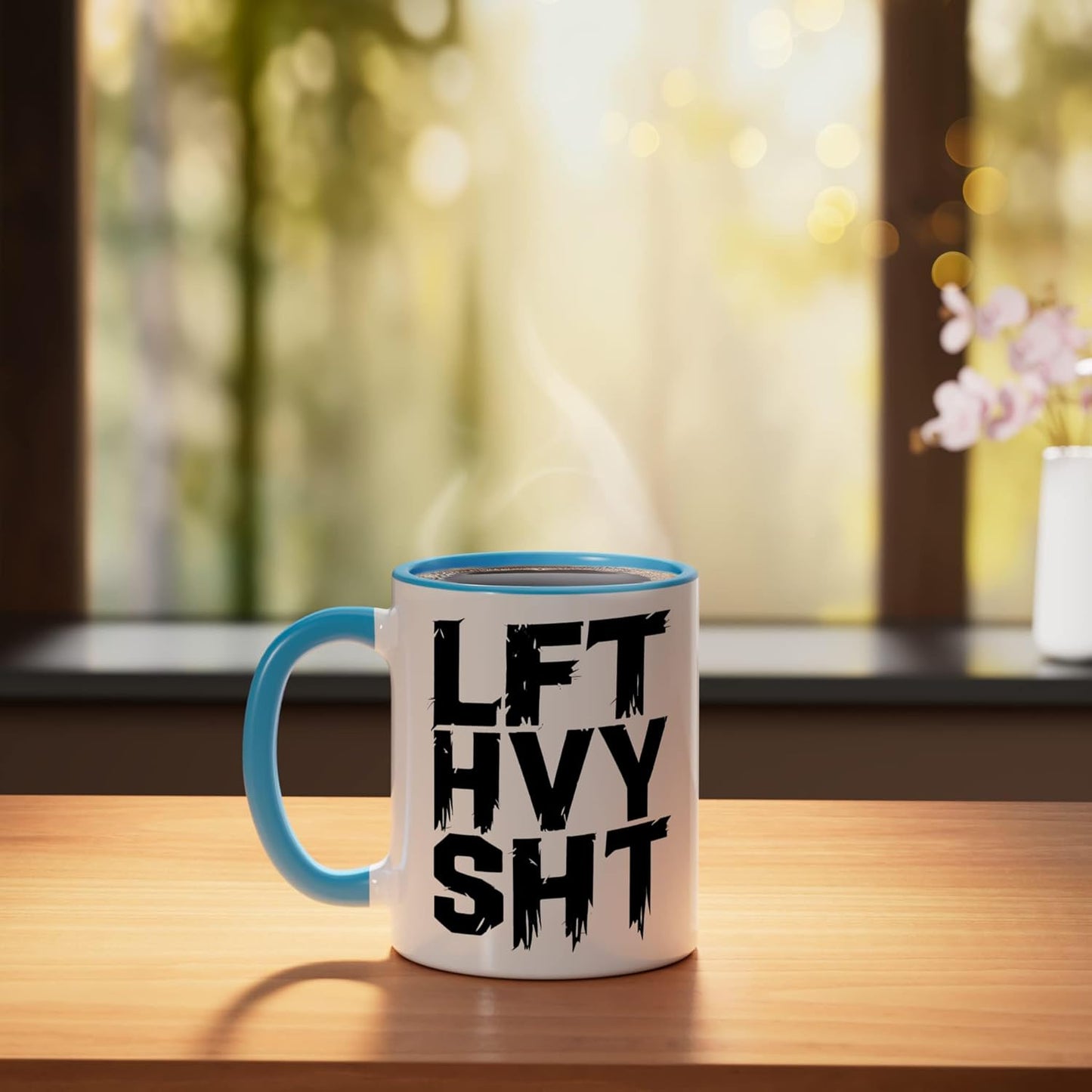 Taza de cerámica Heavy Lifter con peso máximo en azul y blanco