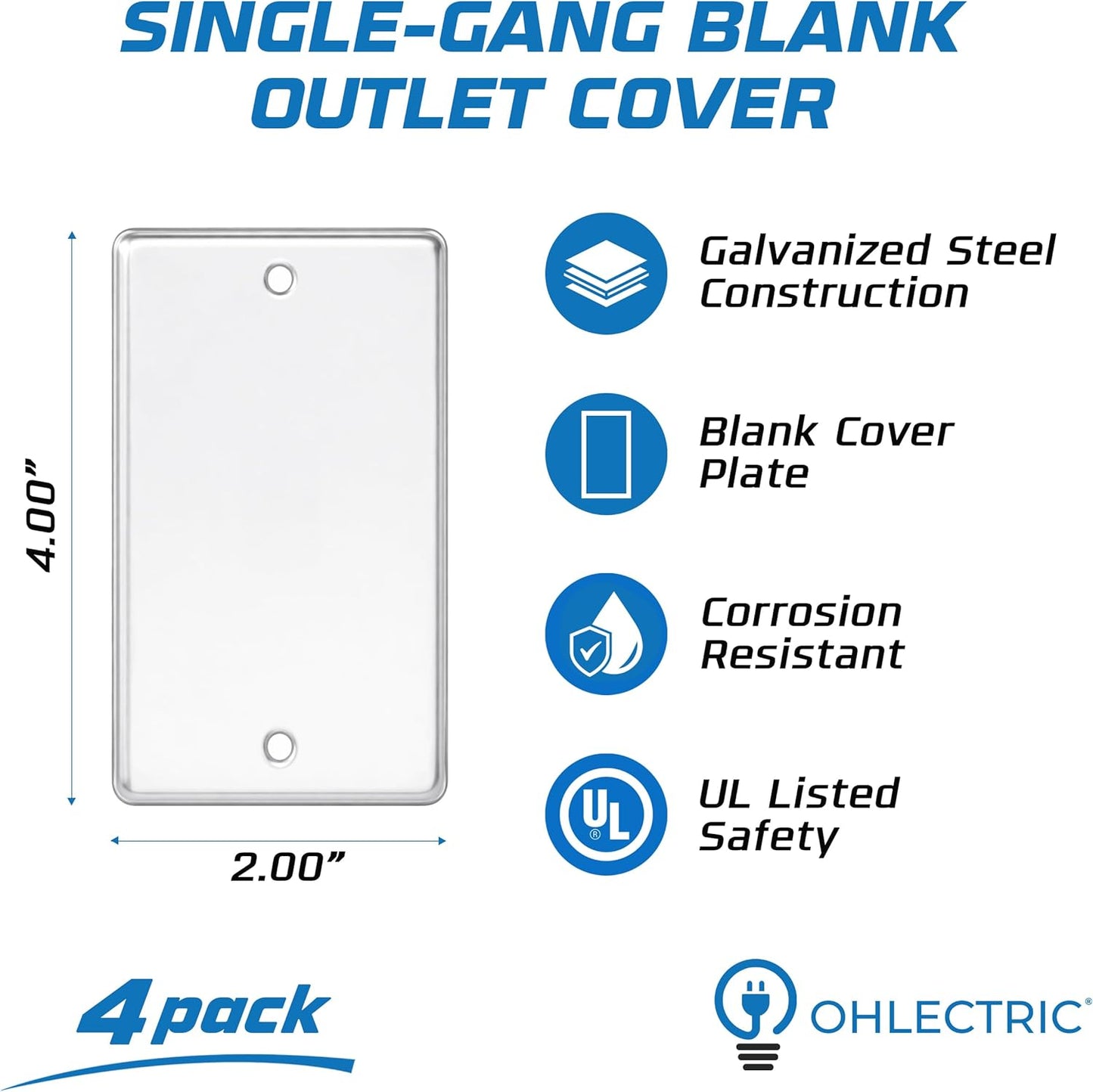 Cubiertas toma corriente blanco una banda 4x2 pack 4 placa metal