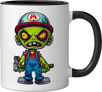 Taza cerámica de disfraz de fontanero zombie negro/blanco