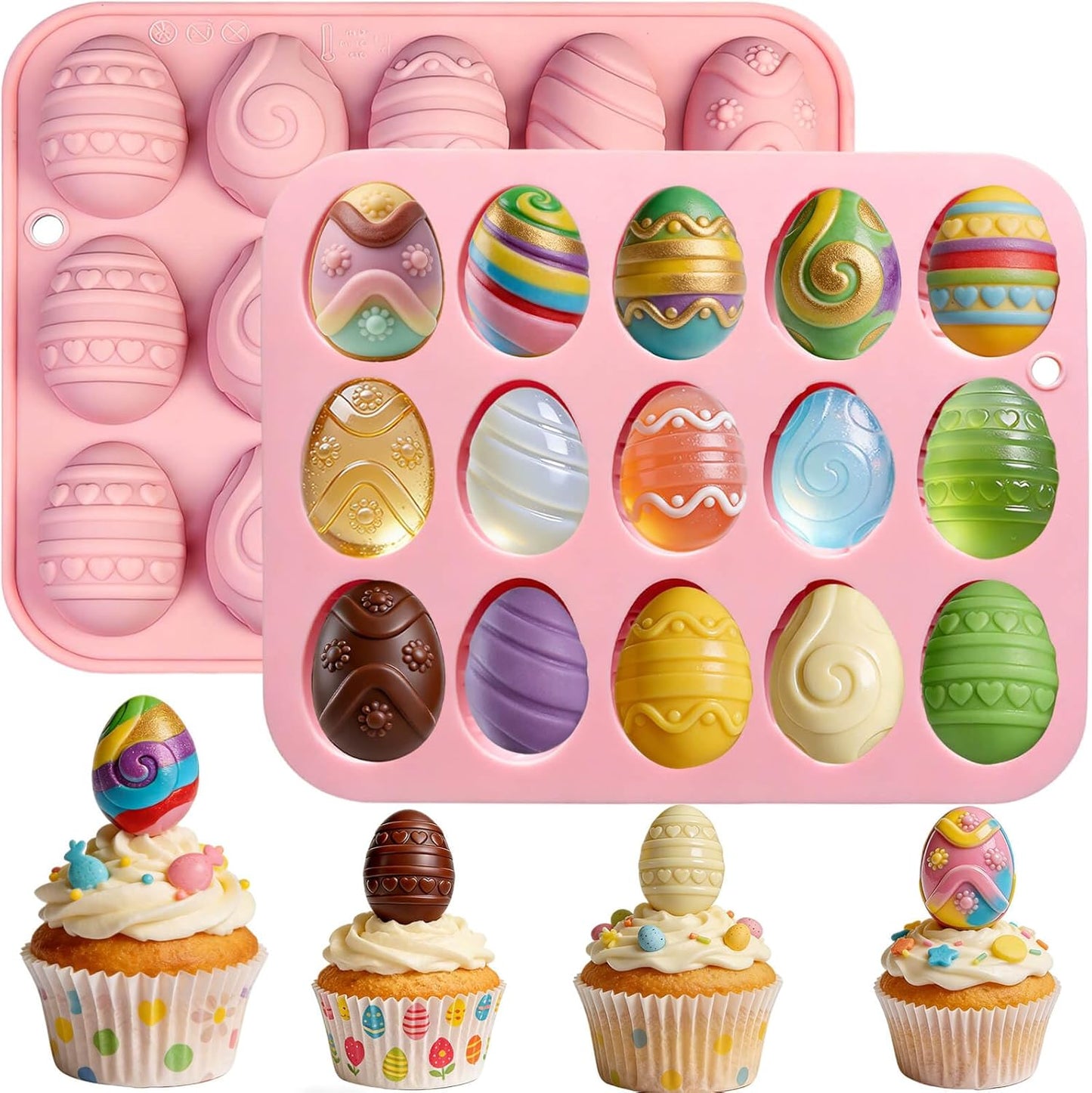 Moldes de silicona para huevos de Pascua y golosinas, paquete de 2