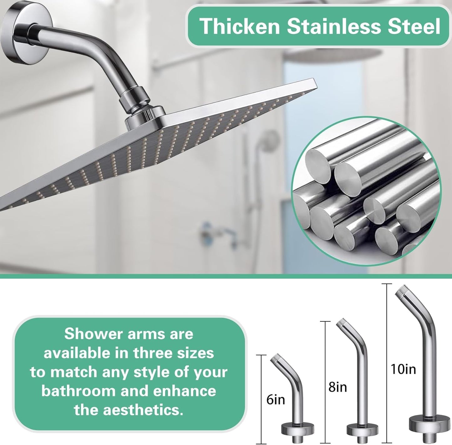 Brazo ducha extensible acero inox 8pulg cromado