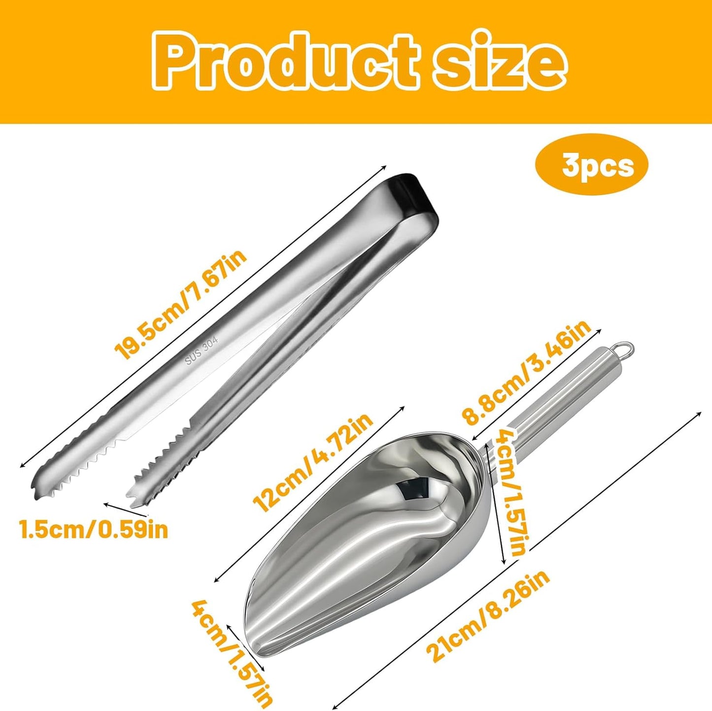Juego 2 Pzas Pinzas y Cucharas Acero Inox para Hielo